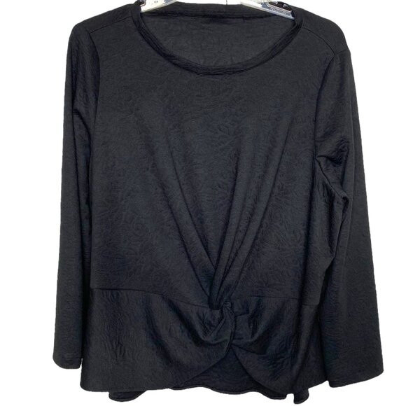 Womens Black Stretch Textured Knit Long Sleeve Handmade Top Size 22/24 Goth Boho - Picture 1 of 6